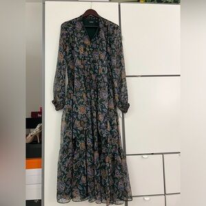 Lauren Ralph Lauren Black Pink Tiered Sundress with Bishop Sleeves